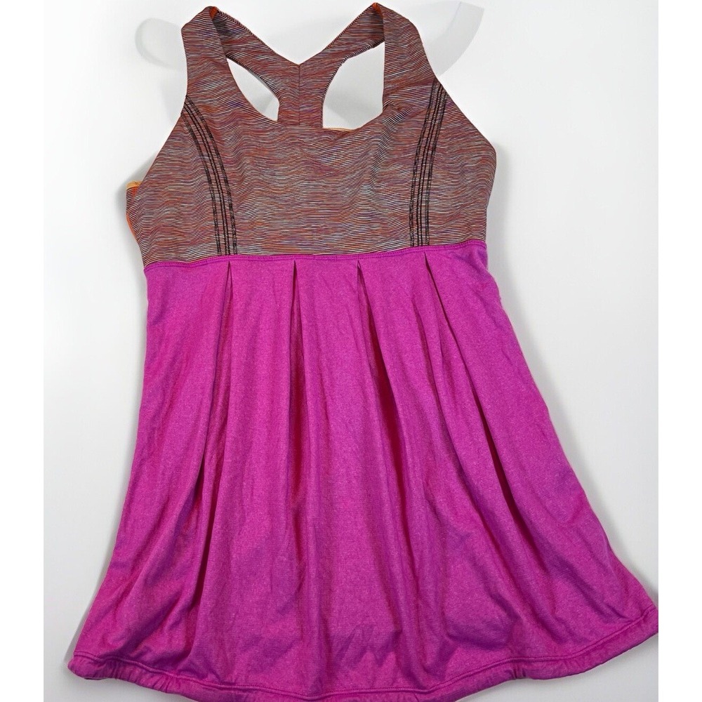 Lululemon Athletica Pleated Racerback Tank Top Magenta Pink Space‎ Dye Striped